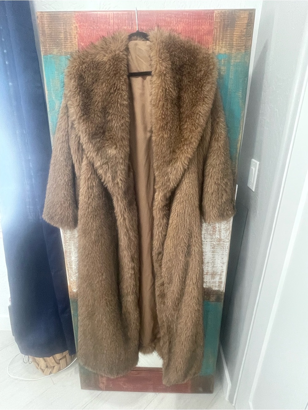 Plush Long Teddy Faux Fur Coat - Brown - Picture 6 of 8